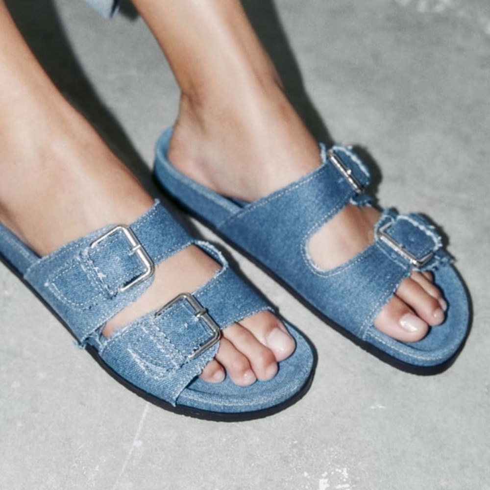 Zara flat denim slide sandals size 37